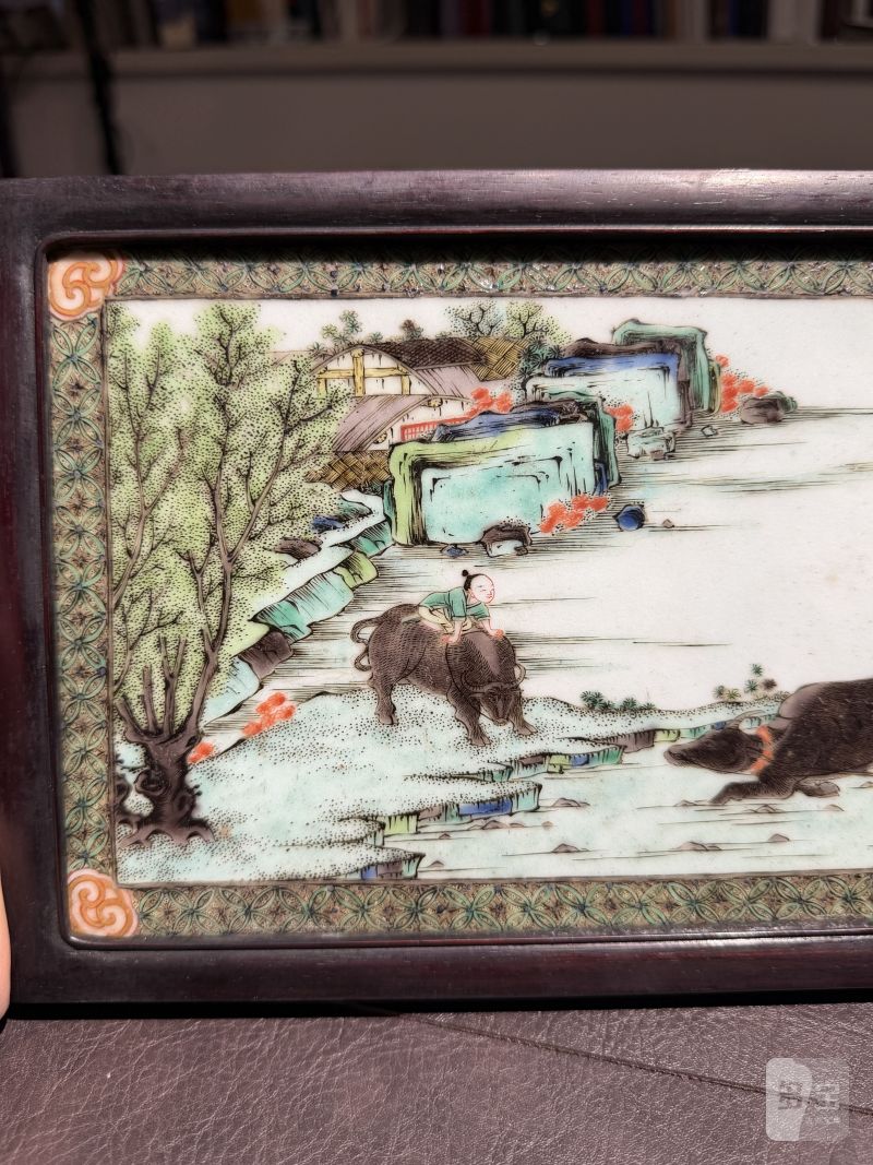 清康熙 五彩“耕织图”瓷板插屏 - 图6